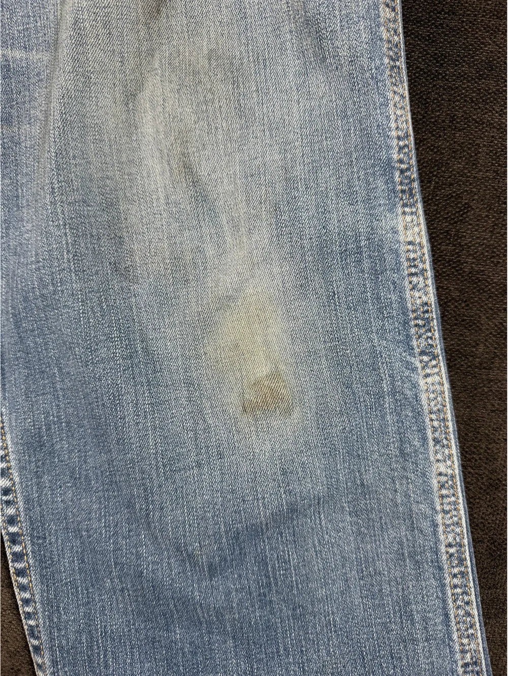 Carhartt Men's Light Blue Denim Work Jeans with Distressed Details, Size 34x34